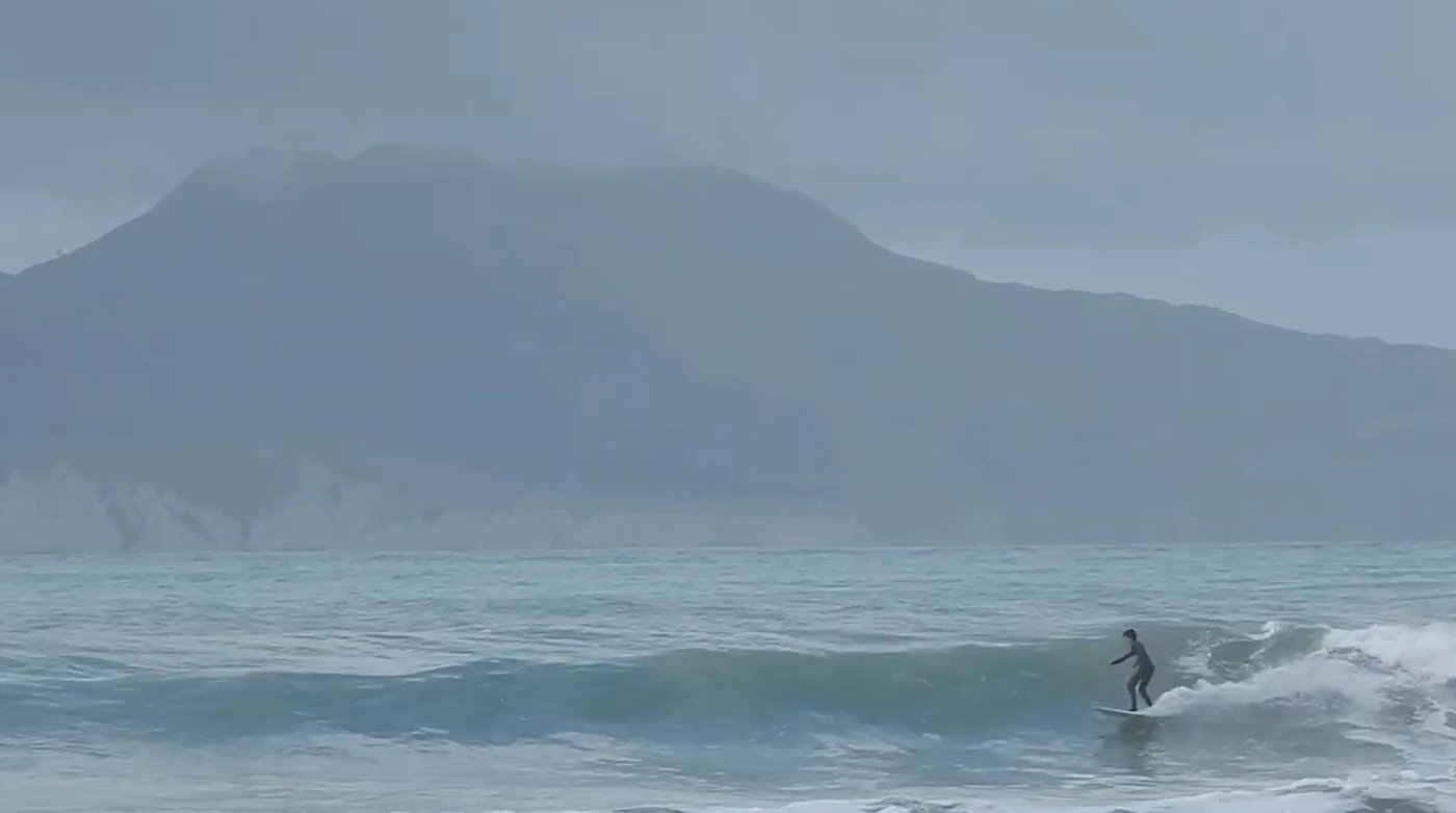 Surfing at Mahia (open coast), Mahia (open coast) surf spot, Hawke's Bay, New Zealand.